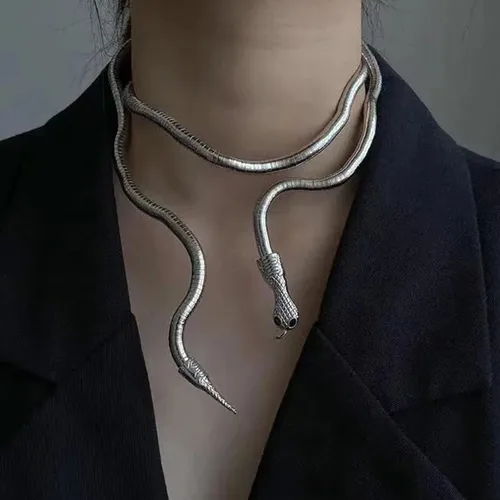 Vista 2 de Pulsera de serpiente punk dorada para mujer, pulsera flexible de serpiente, ajustable, ajustable, collar de joyería de Halloween, accesorios