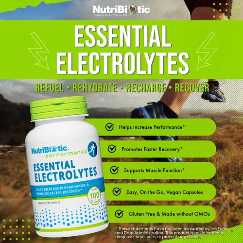 Vista 4 de NutriBiotic Electrolitos esenciales, cápsulas de 100 unidades Apoya un mayor rendimiento y una recuperación más rápida Vitamina C de grado