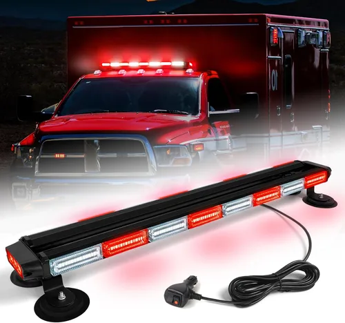Vista 10 de Barra de luces estroboscópicas de techo de 34 pulgadas con 166 LED, intermitentes, luz de advertencia, asesor de tráfico, luz de emergencia, base
