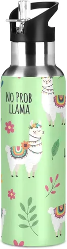Vista 8 de Cute Llamas Flowers Green Insulated Stainless Steel Water Bottle with Straw 32 Oz, BPA-Free Sport Water Bottle Insulated Leakproof Water Bottles