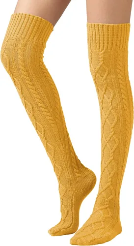 Vista 11 de SherryDC Calcetines de punto trenzado hasta el muslo para mujer, medias de bota extra largas de invierno, calentadores de piernas 1 - Blanco