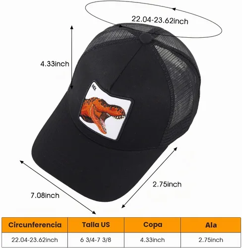 Vista 6 de Gorra de camionero para hombre con animal, gorra ajustable con cierre de presión, gorra de béisbol bordada, malla transpirable, parche cuadrado