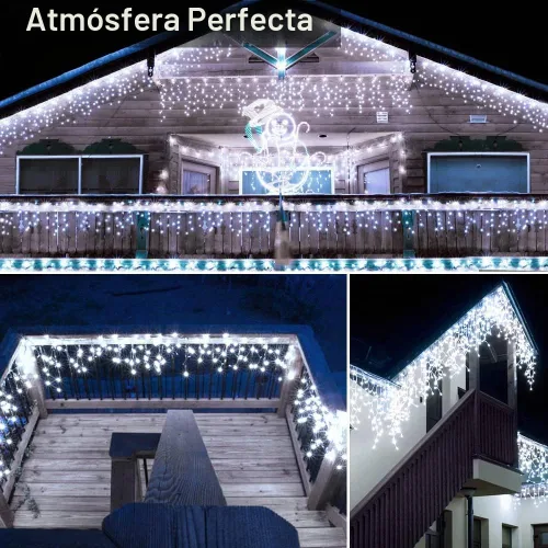Vista 7 de Ollny Icicle Lights 720LED 60FT, luces de Navidad blancas frías con control remoto, 8 modos regulables, impermeables, enchufables, temporizador, luz
