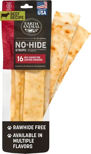 Vista 12 de Earth Animal Tiras sin ocultar - Tiras masticables naturales para perros sin cuero crudo, de ternera - 4 unidades Long Strips Beef Flavored