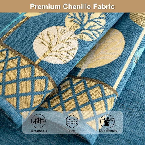 Vista 4 de Funda Boho para Sofá, Fundas de Sofá Antideslizantes Lavables, Fundas de Sofá de Chenilla Acolchadas, Fundas Bohemias para Sofá, Protector de Azul