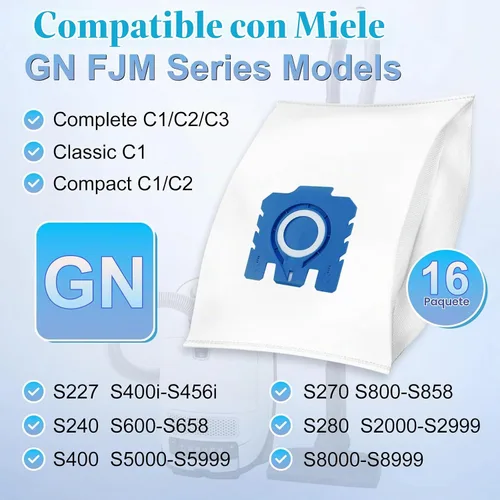 Vista 2 de Paquete de 16 bolsas 3D Airclean GN para aspiradora Miele Classic C1 Complete C1