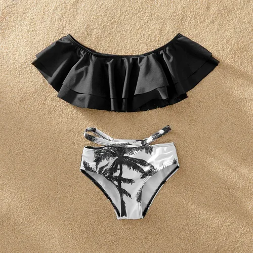 Vista 3 de IFFEI - Conjunto de bikini de dos piezas traje de baño a juego para la familia trajes de baño Mommy and Me mami y yo con volantes y estampados