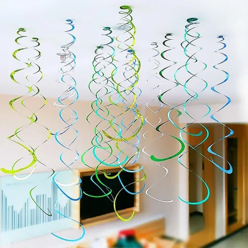 Vista 5 de ZOOYOO Decoraciones de remolinos para fiestas, decoración de remolinos colgantes en el techo de papel de aluminio azul y naranja, decoraciones