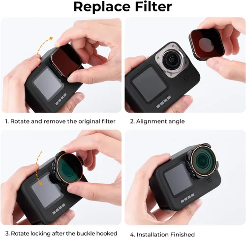 Vista 6 de K&F Concept - Juego de 4 filtros para lentes ND8 ND16 ND32 CPL, compatible con GoPro Hero12 / Hero11 / Hero10 / Hero 9 Black, kit de filtros