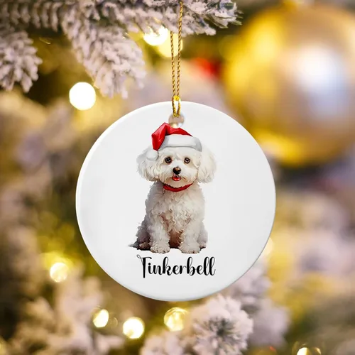Vista 4 de Bichon Frise - Adorno de cerámica de Navidad 2025, adornos personalizados de Bichon Frise regalos para los amantes de los perros, bonito adorno