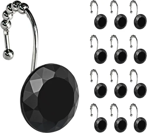 Vista 16 de Sunlit Diseño de Lujo Redondo Aqua Azul Diamante Cristal Gema Bling con Bolas Deslizantes Ganchos para Cortina de Ducha, Anillos para Cortina