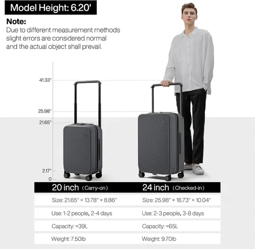 Vista 6 de mixi Maletas de equipaje ligeras de mango ancho PC Hardshell equipaje con ruedas giratorias y cerradura TSA, con cubierta, gris, (Rock Gray)