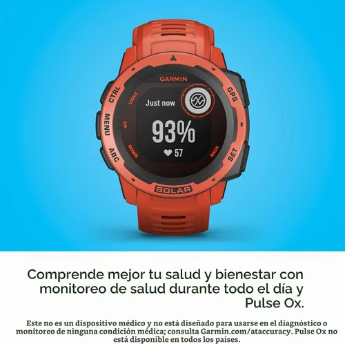 Vista 3 de Garmin Instinct Solar, reloj inteligente resistente para exteriores alimentado por energía solar, aplicaciones deportivas integradas y monitoreo