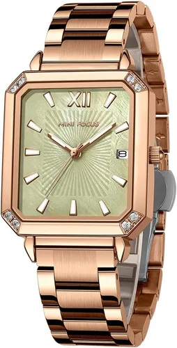 Vista 3 de MF MINI FOCUS Reloj de cuarzo analógico simple para mujer, resistente al agua, luminoso, con correa de acero inoxidable, fecha automática