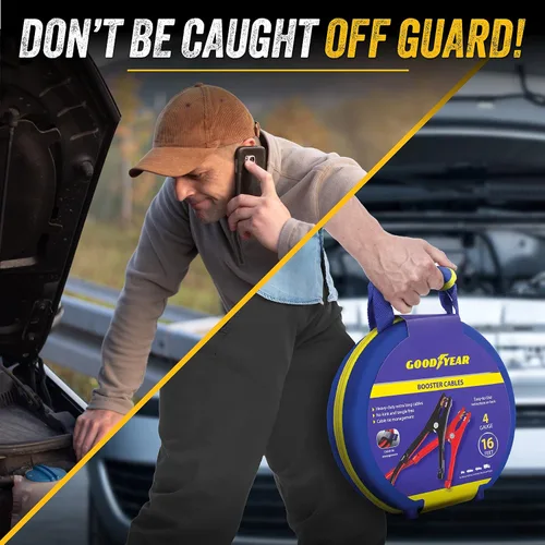 Vista 2 de GOODYEAR Cables de puente para trabajo pesado para batería de automóvil – Cables de refuerzo de calibre 2 de 16 pies con estuche de transporte
