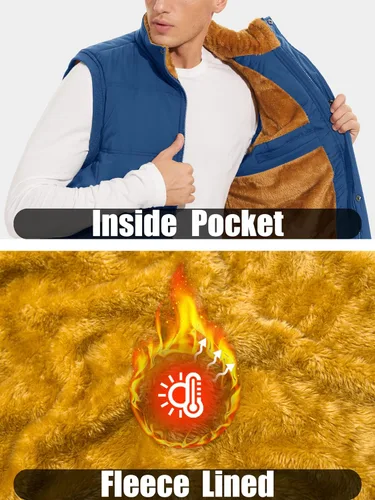Vista 5 de MAGCOMSEN Chalecos de abrigo para hombre, con cremallera completa, sin mangas, con forro polar, chaleco acolchado con cuello alto
