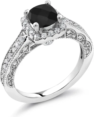 Vista 22 de Gem Stone King Anillo de compromiso de plata de ley 925 de 0.236 in con piedra natal y zafiro blanco creado con acento Anillo de compromiso
