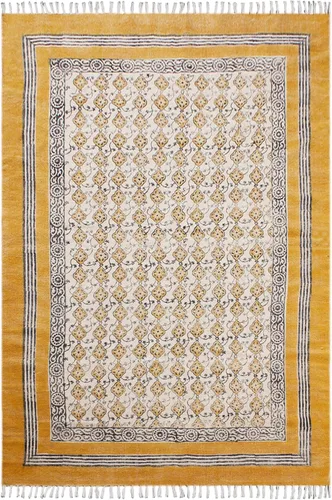 Vista 11 de Kilim Alfombra de Área 2x3 pies, color marrón bronce, diseño abstracto, estampado a mano en bloque, algodón Dhurrie, lavado a mano en superficie
