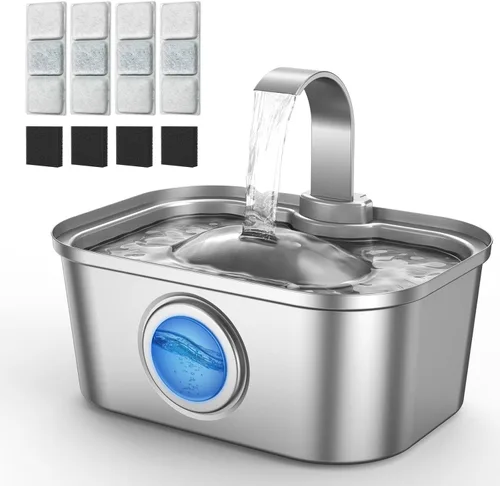 Vista 8 de Bobo&Dragon Fuente de agua para gatos de acero inoxidable, fuente de agua para gatos de 124 oz/3.5 L, dispensador automático de agua para perros