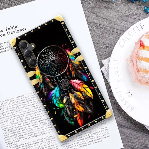 Vista 6 de DAIZAG Funda compatible con Samsung Galaxy A14 5G, funda protectora de TPU suave dorada a prueba de golpes para regalo, atrapasueños de plumas