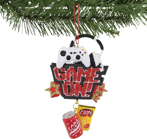 Vista 3 de Game On!' Con Soda y Chips Cuelgan Ornamento, Resina