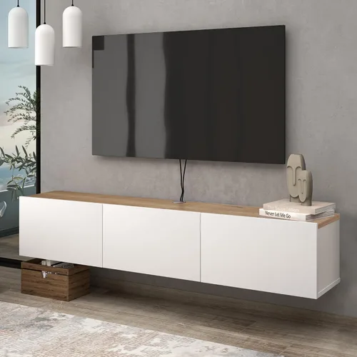 Vista 9 de Atelier Mobili - Soporte de TV flotante negro de 65 pulgadas, centro de entretenimiento flotante para TV de 80 pulgadas, gabinete de TV negro
