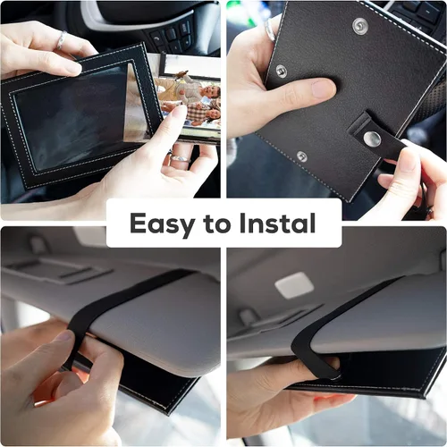 Vista 4 de Temlum Soporte para fotos de automóvil, 3.5 x 5 pulgadas, marco de fotos de cuero artificial para visera, soporte de fotos de automóvil, accesorios