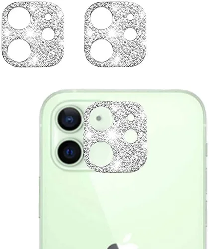 Vista 13 de [Paquete de 2] Protector de lente de cámara de cristal brillante para iPhone 11/iPhone 12 mini, cubierta de cámara trasera de diamante con purpurina