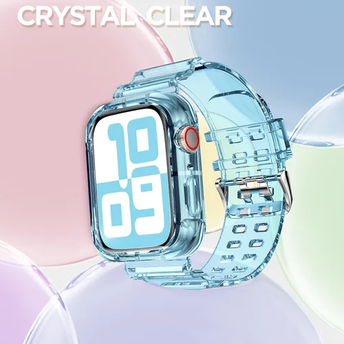 Vista 197 de DABAOZA - Correa transparente compatible con Apple Watch con estuche protector, correa deportiva de TPU con brillo para mujeres y hombres