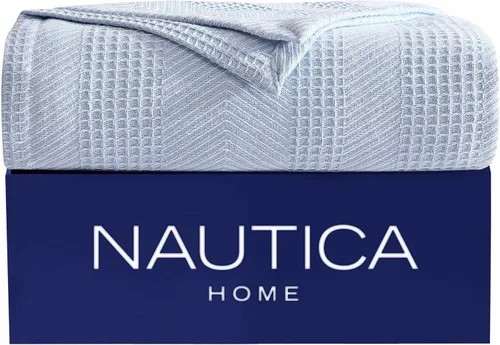 Vista 10 de Nautica - Manta Individual, Ropa de Cama de Algodón Hilado en Anillo, Peso Medio para Todas las Estaciones, Básicos para Dormitorio Compartido Azul