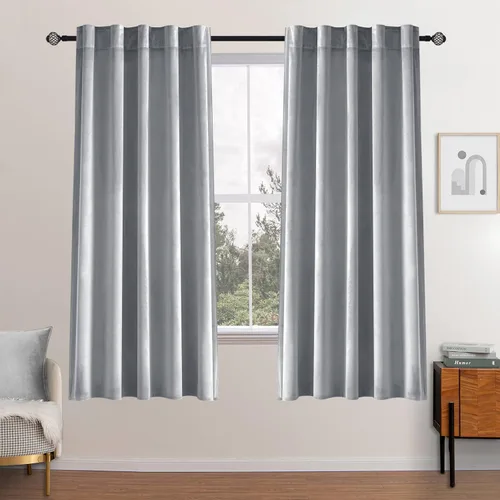 Vista 34 de MIULEE 2 paneles de cortinas de terciopelo negro de 63 pulgadas de largo, cortinas opacas de lujo para dormitorio, sala de estar, aislamiento