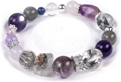 Vista 76 de Precious Gemstone Natural Crystal Healing Bracelet, Rutilated Quartz, Moonstone, Quartz Handmade Original Design Bracelet