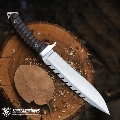 Vista 2 de Cuchillo Bowie con funda, cuchillo de caza de hoja fija para camping, senderismo, bushcraft, equipo al aire libre, cuchillo de supervivencia