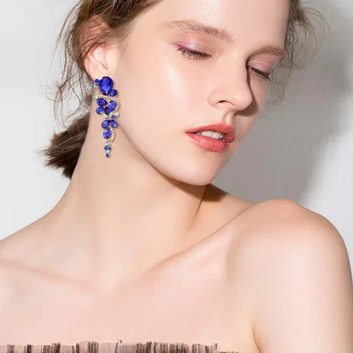 Vista 2 de BriLove - aretes largos para mujer bohemios para boda o novia diseño de lágrima