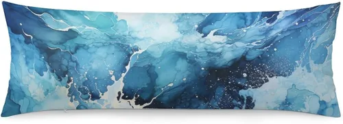 Vista 7 de Funda de almohada corporal abstracta de acuarela azul mar, fundas de almohada con cremallera, funda de almohada con cremallera de mármol abstracto
