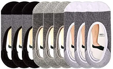 Vista 6 de ADFOLF Paquete de 9 calcetines invisibles para hombre, casuales, de corte bajo, finos, antideslizantes, forros para barco