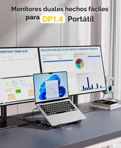 Vista 6 de Estación de acoplamiento con soporte para laptop USB C, monitor dual 4K@60Hz, concentrador USB C 9 en 1 con 2 HDMI, 2 USB 3.0, PD 100W, estación
