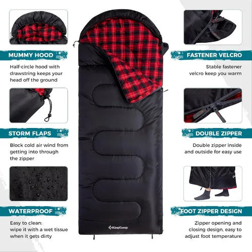 Vista 3 de KingCamp Sleeping Bag for Adults, 100% Flannel XL Big and Tall