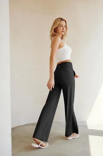 Vista 5 de Heathyoga Pantalones de pierna ancha para mujer, pantalones deportivos con bolsillos, pantalones de yoga de cintura alta, cómodos y holgados