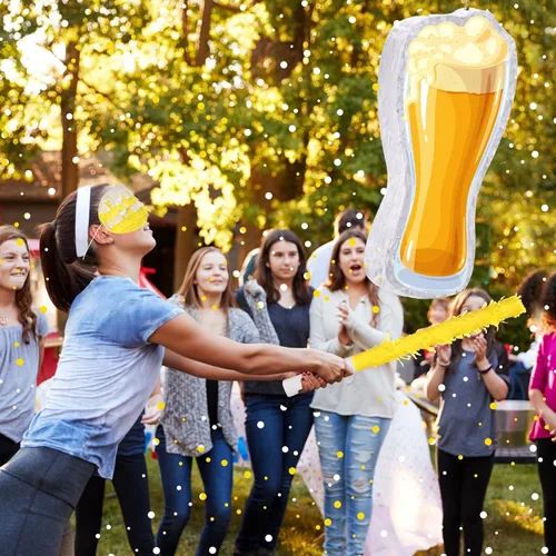 Vista 6 de Sratte Piñata de cerveza con palo y con los ojos vendados, confeti de cerveza, piñata de cristal de cerveza, taza de animaciones a cervezas