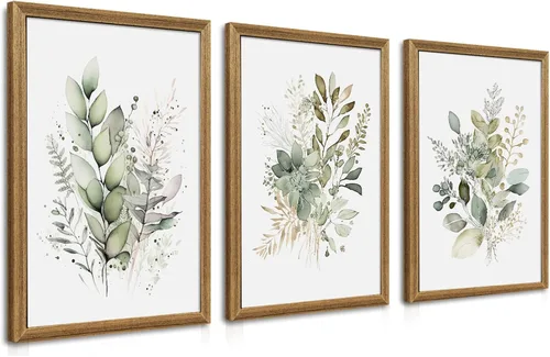 Vista 12 de WRFON Lienzo botánico y de flores, arte enmarcado de pared de paisaje de montaña, juego de 3, impresión en lienzo de prado de flores silvestres