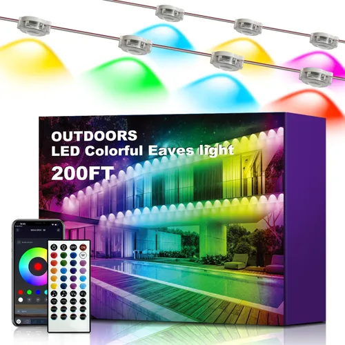 Vista 8 de XINKAITE Luces permanentes para exteriores de 50 pies con 25 LED, RGB+IC inteligentes con 16 millones de colores de bricolaje, IP67 impermeable