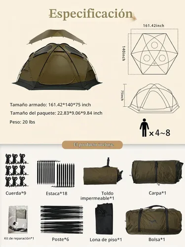 Vista 6 de TOMOUNT Tienda Cúpula Tienda Caliente con Orificio para Estufa 4 Personas Tienda Mochilero para 4 Estaciones Impermeable para Glamping, Senderismo