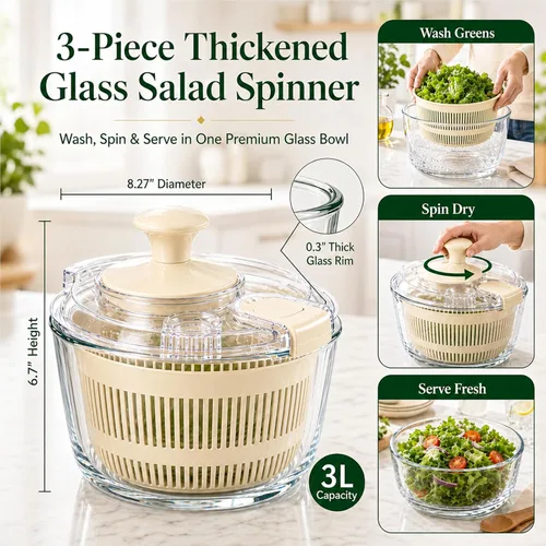 Vista 3 de Ensalada de vidrio Spinner 3.2 cuartos de galón, pequeño hilandero Blanco