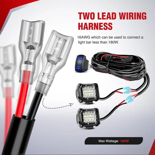 Vista 4 de Nilight - Kit de arnés con cableado para luces LED POD de 16 AWG, barra de luz LED de 12 V, interruptor basculante de 5 pines, láser de encendido
