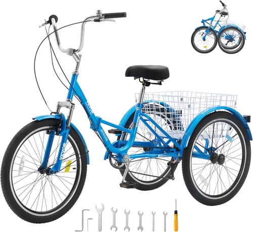 Vista 11 de VEVOR - Triciclo plegable para adultos, triciclos plegables para adultos, bicicleta de crucero de 3 ruedas con cesta grande y asiento ajustable