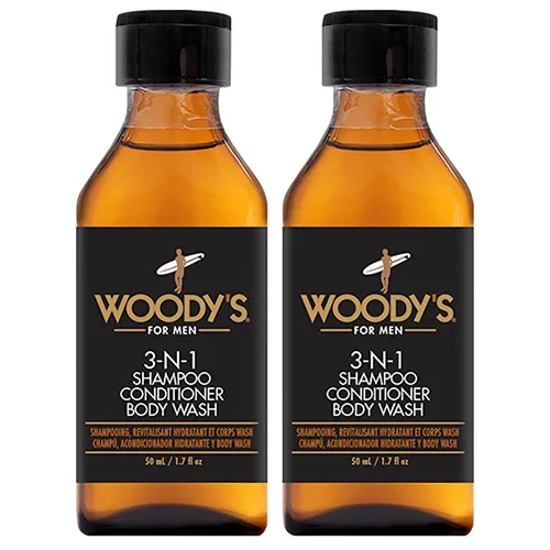 Vista 7 de Woody's Champú, acondicionador y gel de baño 3 en 1 para hombre, tamaño de viaje, limpiador refrescante multiusos esencial de aseo personal, 1.7