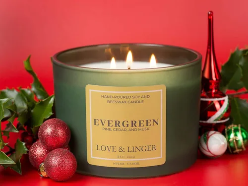 Vista 5 de Evergreen - Velas perfumadas de soja y cera de abejas de lujo, 16 onzas, velas en tarro grande para el hogar, Navidad e invierno
