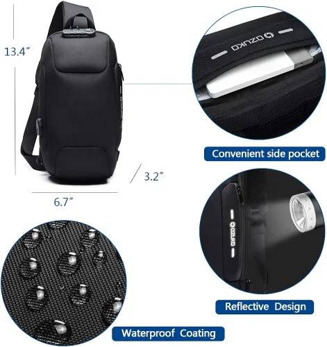 Vista 3 de ZUK - Mochila estilo bandolera antirrobo impermeable con puerto de carga USB ligera informal