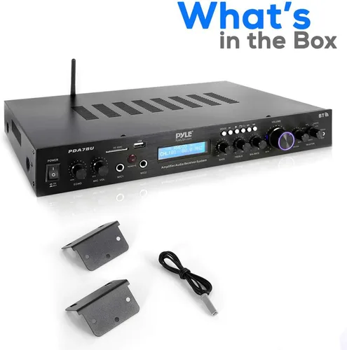 Vista 6 de Pyle Amplificador de cine en casa Bluetooth - 200 vatios en 5 canales con salida de subwoofer, karaoke fácil, micrófono dual, transmisión